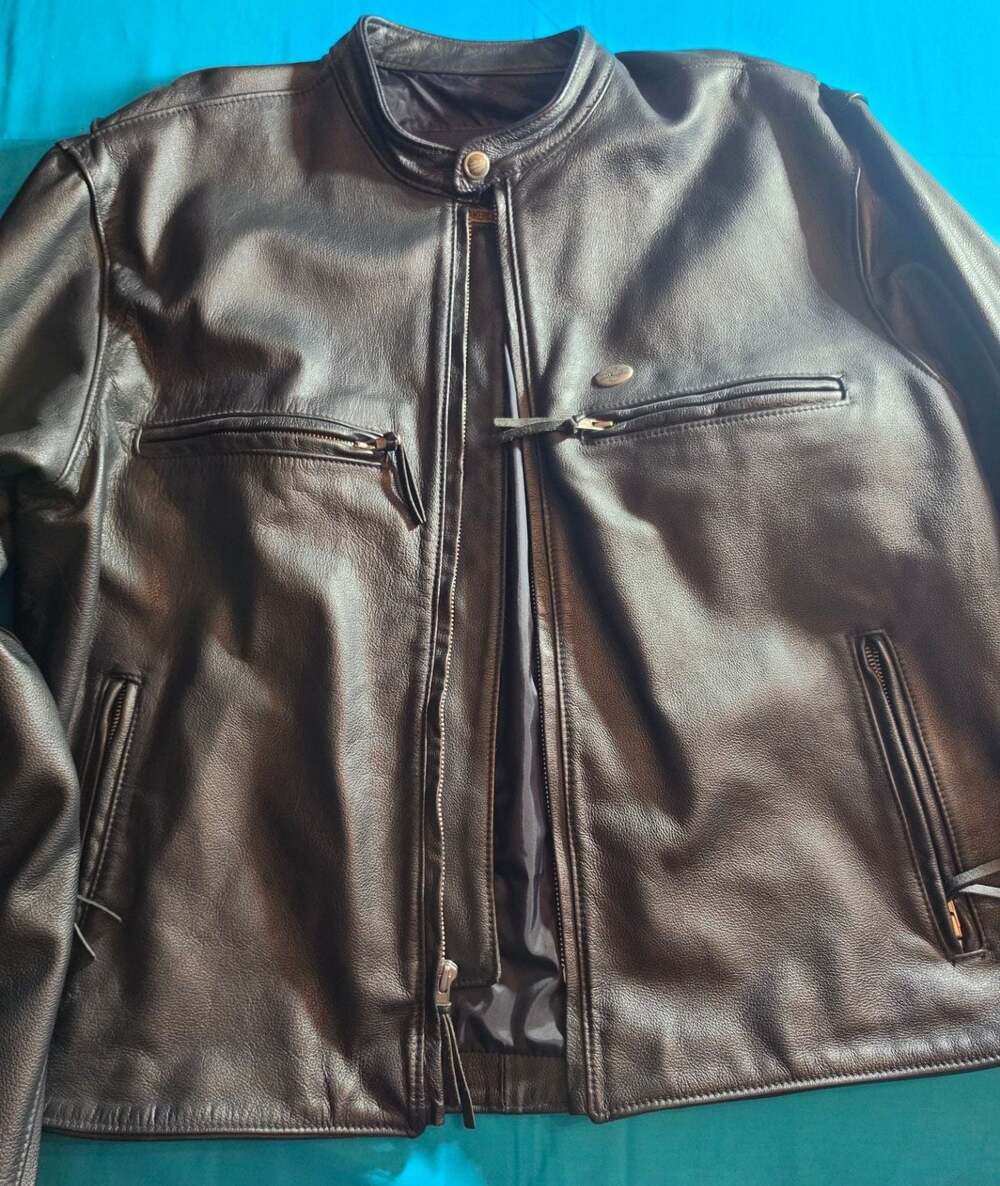 Mens Black Leather Biker Motorcycle Jacket with Zip Pockets